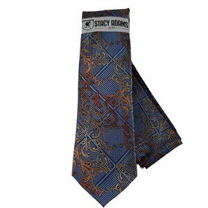Stacy Adams Men's Tie Hanky Cobalt Blue Melon Gold Navy Floral Plaids Microfiber